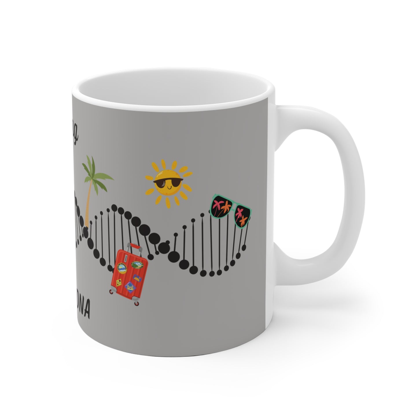 "Travelling is in my DNA" - ceramic light grey mug