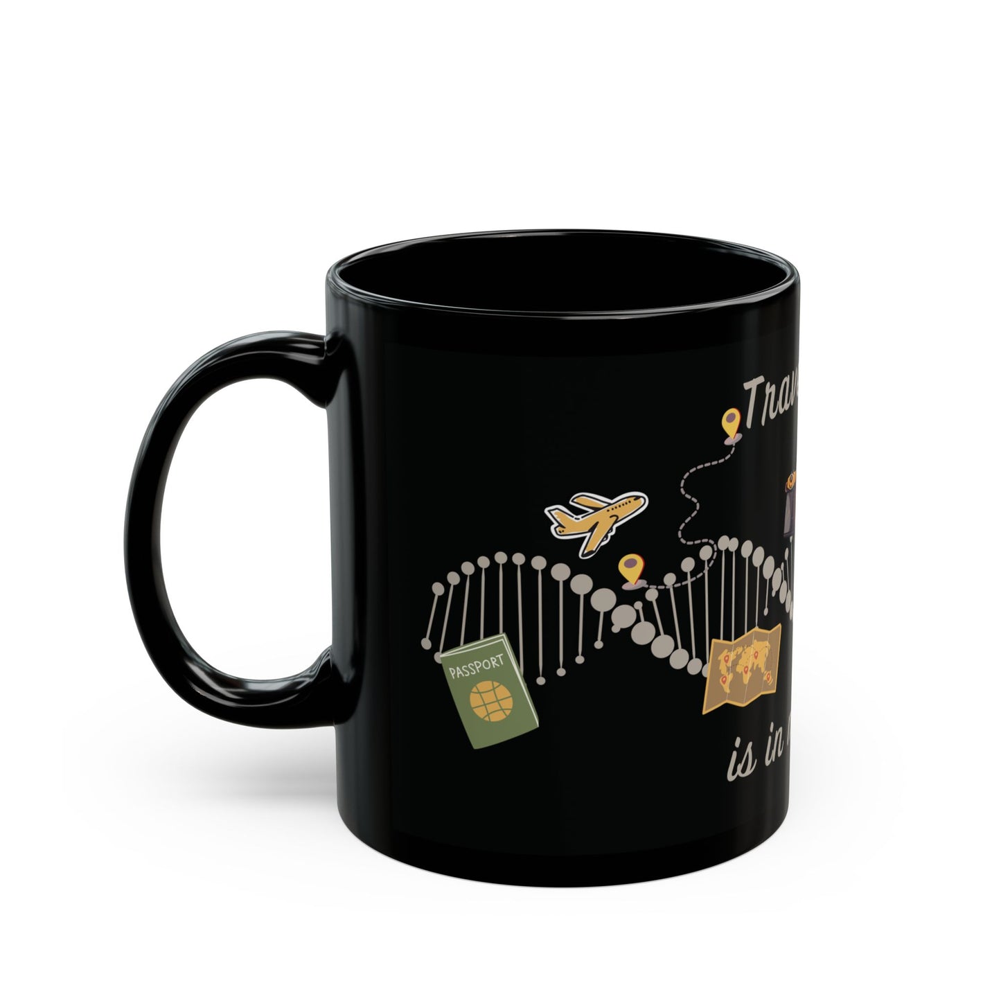 "Travelling is in my DNA" black mug