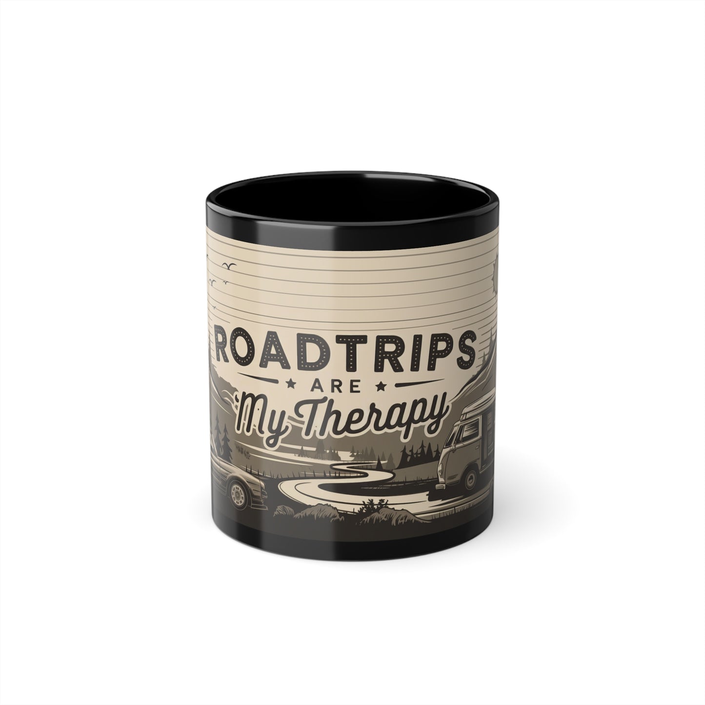 "Roadtrips are my Therapy" black mug