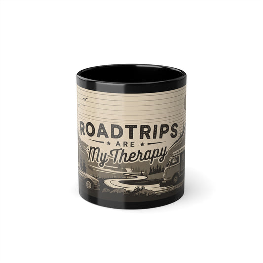 "Roadtrips are my Therapy" black mug